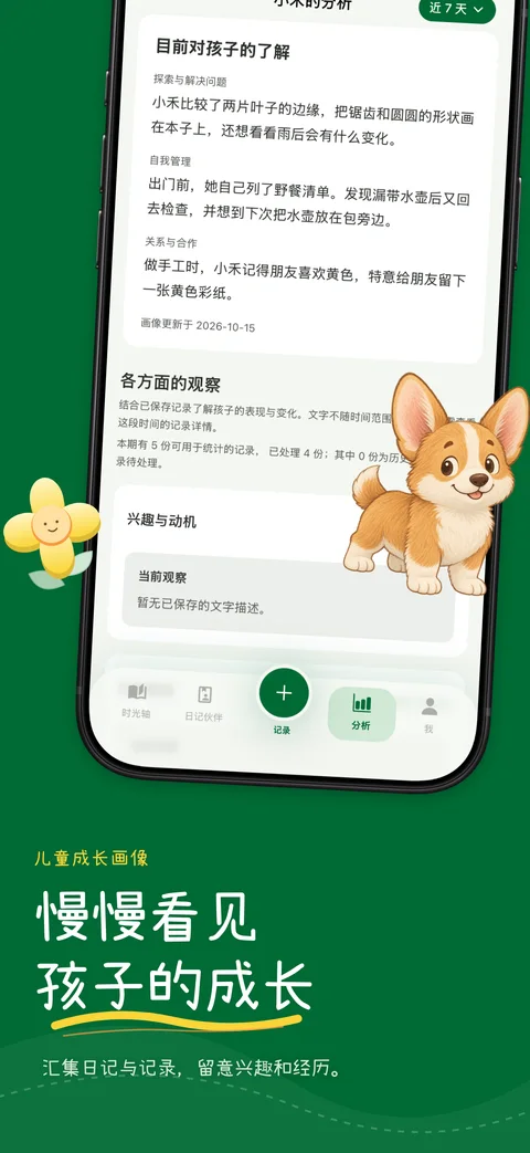 儿童画像展示对孩子当前了解的界面，文字为演示资料